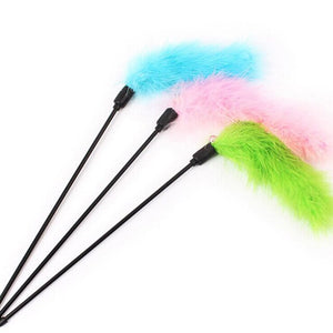 Turkey Feather Tease Cat Stick Colorful Premium Pet Interactive Toy Interactive Stick Toy Cat Kitten Teaser Pet Supplies Random