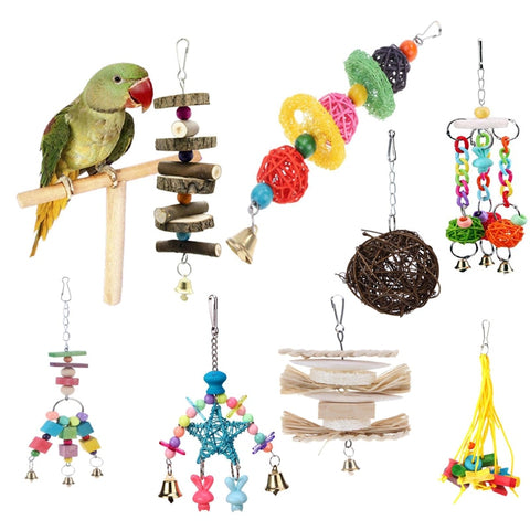 Parrot Toys Pet Bird Bites Climb Chew Toy Hanging Cockatiel Parakeet Climb Chewing Cage With Bell Bird Toys 12 Styles