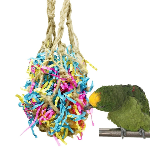 Parrot Climb Chew Toys Bite-resistant Hanging Toy Pet Bird Toy Rope Mesh Bag Including Colorful Wire-drawn