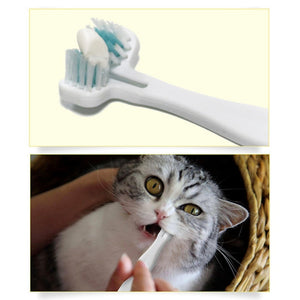 Hot Pet Cat Toothbrush Double Heads Teeth Brushing Multi-angle Cleaning Pet Breath Freshener Oral Care For Dog Cat High Quality