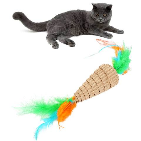 2019 New Cat Toy Chew Cats Toys Colorful Feather Funny Playing Toys Carrot Dumbell For Cats Kitten Interactive Pet Toy Cat Toys