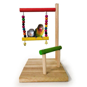 Colorful Wooden Parrot Hanging Swing Bell Toy Bird Perch Stand Bar Beads Pet Cage Decor Birds Playing Toy Platform For Parrot