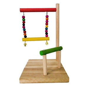 Colorful Wooden Parrot Hanging Swing Bell Toy Bird Perch Stand Bar Beads Pet Cage Decor Birds Playing Toy Platform For Parrot