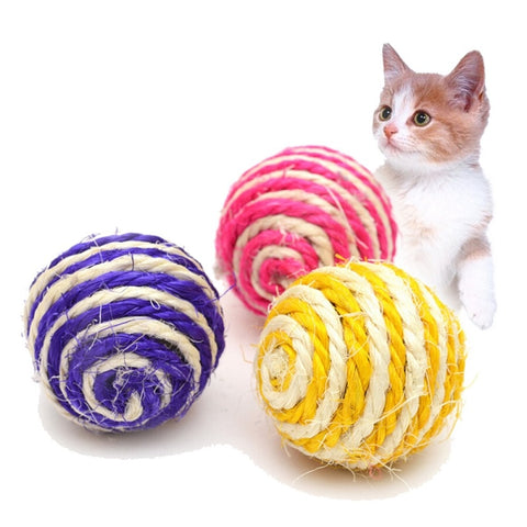 Pet Cat Kitten Sisal Weave Ball Toys Cat Kitten Teaser Interactive Play Scratch Catch Chewing Toy Funny Cat Cotton Knot Ball Toy