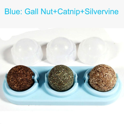 3pcs Catnip Ball Set Self-adhesive Rotated Catnip Silvervine Lick Ball For Cats Wall Mount Molar Teething Toy Pet Cat Supplies