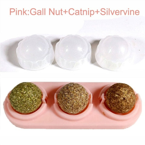 3pcs Catnip Ball Set Self-adhesive Rotated Catnip Silvervine Lick Ball For Cats Wall Mount Molar Teething Toy Pet Cat Supplies