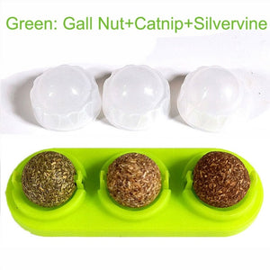 3pcs Catnip Ball Set Self-adhesive Rotated Catnip Silvervine Lick Ball For Cats Wall Mount Molar Teething Toy Pet Cat Supplies