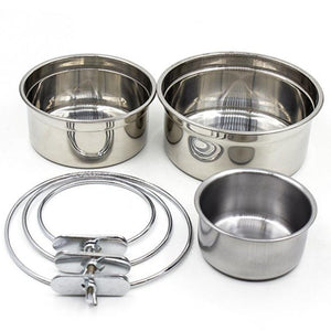 Stainless Steel Bird Feeder Bowl Hanging Cup Pet Bowl Container for Cage Supplies