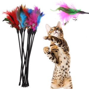 1PC 5Pcs Cat Toys Soft Colorful Cat Feather Bell Rod Toy for Cat Kitten Funny Playing Interactive Toy Pet Cat Supplies