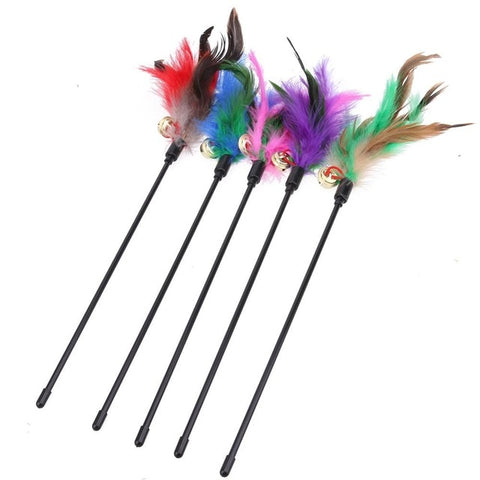 1PC 5Pcs Cat Toys Soft Colorful Cat Feather Bell Rod Toy for Cat Kitten Funny Playing Interactive Toy Pet Cat Supplies