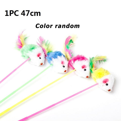 1PC 5Pcs Cat Toys Soft Colorful Cat Feather Bell Rod Toy for Cat Kitten Funny Playing Interactive Toy Pet Cat Supplies