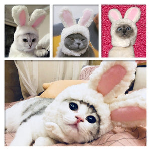 Dogs Cats Cartoon Costumes Cute White Rabbit Ear Shaped Hat Cap Dog Kitten Cosplay Headband  Year Party Accessory Po Props