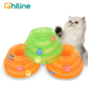 Three Levels pet cat toy Tower Tracks Disc cat Intelligence Amusement triple  disc cat toys ball Training Amusement plate