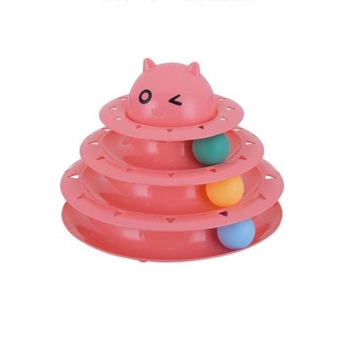 Funny Pet Interactive Toy Cat Colorful 3/4-Layer Plastic Tower Tracks Toy With Balls For IQ Traning