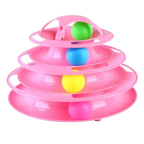 Funny Pet Interactive Toy Cat Colorful 3/4-Layer Plastic Tower Tracks Toy With Balls For IQ Traning