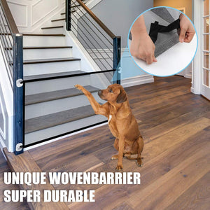 Upgraded Magic Dog Fabric Gate Portable Folding Pet Safety Gate Baby Safety Fence House Indoor Stair and a Pet Grooming Glove
