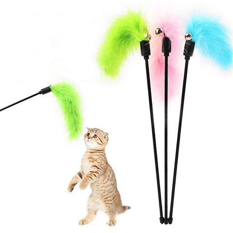 Random Color Cat Stick Interactive Cat Toy Feather Interactive Toy Turkey Feathers Tease Cats Stick Colorful Pet Supplies Pet