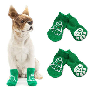 Christmas Pet Socks Winter Dog Socks Non-Slip Puppy Socks Cotton Doge Socks Warm Paw Protector for Indoor Wear Pack of 4