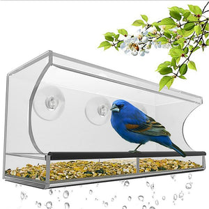 Automatic Window Removable Tray Wall Mounted Modern Bird Feeder Pet Feeding Device Outdoor Acrylic Food Container Transparent