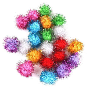 21 Piece 3.5cm Glittering Tinsel Springs Pompons Balls Cat Toy