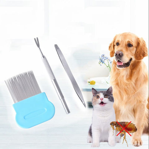 3 Pcs/set Stainless Steel Pet Flea Treatment Tick Removal Tool Set Fork Comb Clip Pets Supplies for Dog Cat