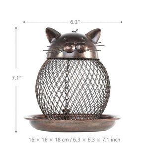 Tooarts Cat Shaped Bird Feeder Cat Shaped Vintage Handmade Outdoor Decor Villa Garden Decoration Hanging Bird Outdoor Feeder