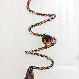 Parrot Rope With Bells Coil Swing Bird Perch Cage Hanging Toy for Conures Cockatiel Budgie SLC88