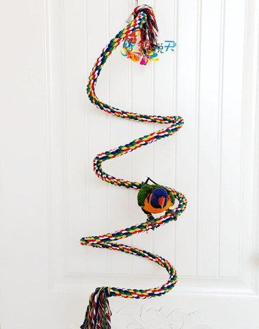 Parrot Rope With Bells Coil Swing Bird Perch Cage Hanging Toy for Conures Cockatiel Budgie SLC88