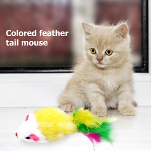 Cat Toys False Mouse Pet Cat Toy Mini Funny Playing Toys For Cats with Colorful Feather Plush Mini Mouse Toys Kitten