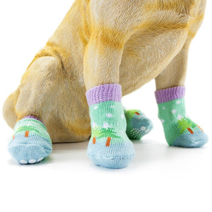 4pcs Pet Dog Knit Socks Christmas Pattern Printed Non-slip Cotton Socks Paws Cover Warm Shoes S M L XL