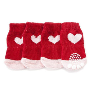 4pcs Pet Dog Knit Socks Christmas Pattern Printed Non-slip Cotton Socks Paws Cover Warm Shoes S M L XL