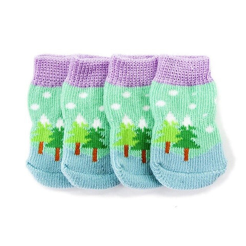 4pcs Pet Dog Knit Socks Christmas Pattern Printed Non-slip Cotton Socks Paws Cover Warm Shoes S M L XL