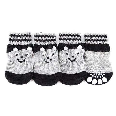 4pcs Pet Dog Knit Socks Christmas Pattern Printed Non-slip Cotton Socks Paws Cover Warm Shoes S M L XL