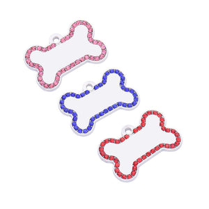 Bone Shaped Zinc Alloy Pet Dog ID Name Tag With Crystal Pet Dog Pendant Gatos Acessorios