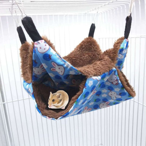 Pet Hammock Double-layer Plush Fleece Soft Winter Warm Hanging Nest Sleeping Bed Small Pets Pendant House Floral Print Cute Deco