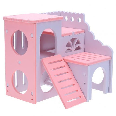 Wooden Double Deck Hamster Squirrel Hidden Play Toy Villa House Small Pet Nest