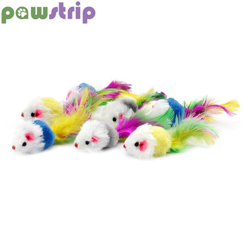 pawstrip 5pcs/lots False Mouse Cat Toys Feather Faux Fur Pet Cat Toy With Sound Rattling