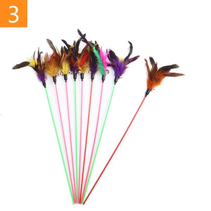 1PC Teaser Feather Toys Kitten Funny Colorful Rod Cat Wand Toys Plastic Pet Cat Toys Interactive Stick Pet Cat Supplies DropShip
