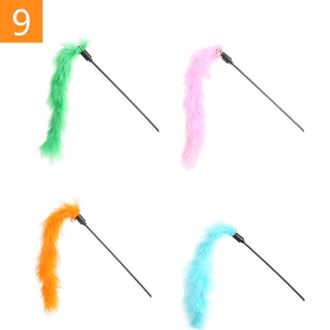 1PC Teaser Feather Toys Kitten Funny Colorful Rod Cat Wand Toys Plastic Pet Cat Toys Interactive Stick Pet Cat Supplies DropShip