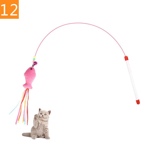 1PC Teaser Feather Toys Kitten Funny Colorful Rod Cat Wand Toys Plastic Pet Cat Toys Interactive Stick Pet Cat Supplies DropShip