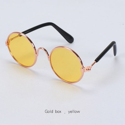 Cool Stylish and Funny Cute Pet Sunglasses Classic Retro Circular Metal Prince Sunglasses for Cat Chihuahua or Small Dogs