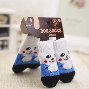 4pcs Warm Puppy Dog Shoes Sock Soft Acrylic Pet Knits Socks Cartoon Anti Slip Skid socks For Small Dogs Pet S/M/L Random color