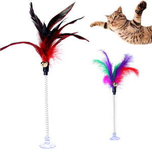 Cat Toys Metal Wire Spring Feather Color Cat Toy With Bell  Pet toy Sucker Rods Stick Pet Interactive Toys