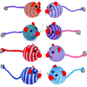 Lovely Stripe Nylon Rope Round Ball Mouse Long Tail Bell Pet Cat Bite Play Toy Cat Supplies